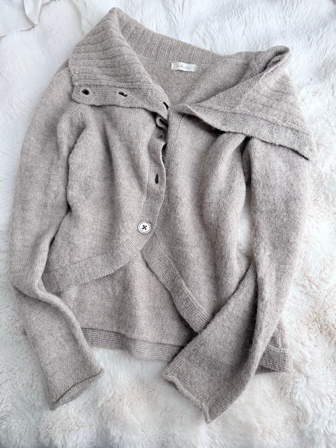 빈티지 그레이 베이지 알파카 가디건 상품이미지1