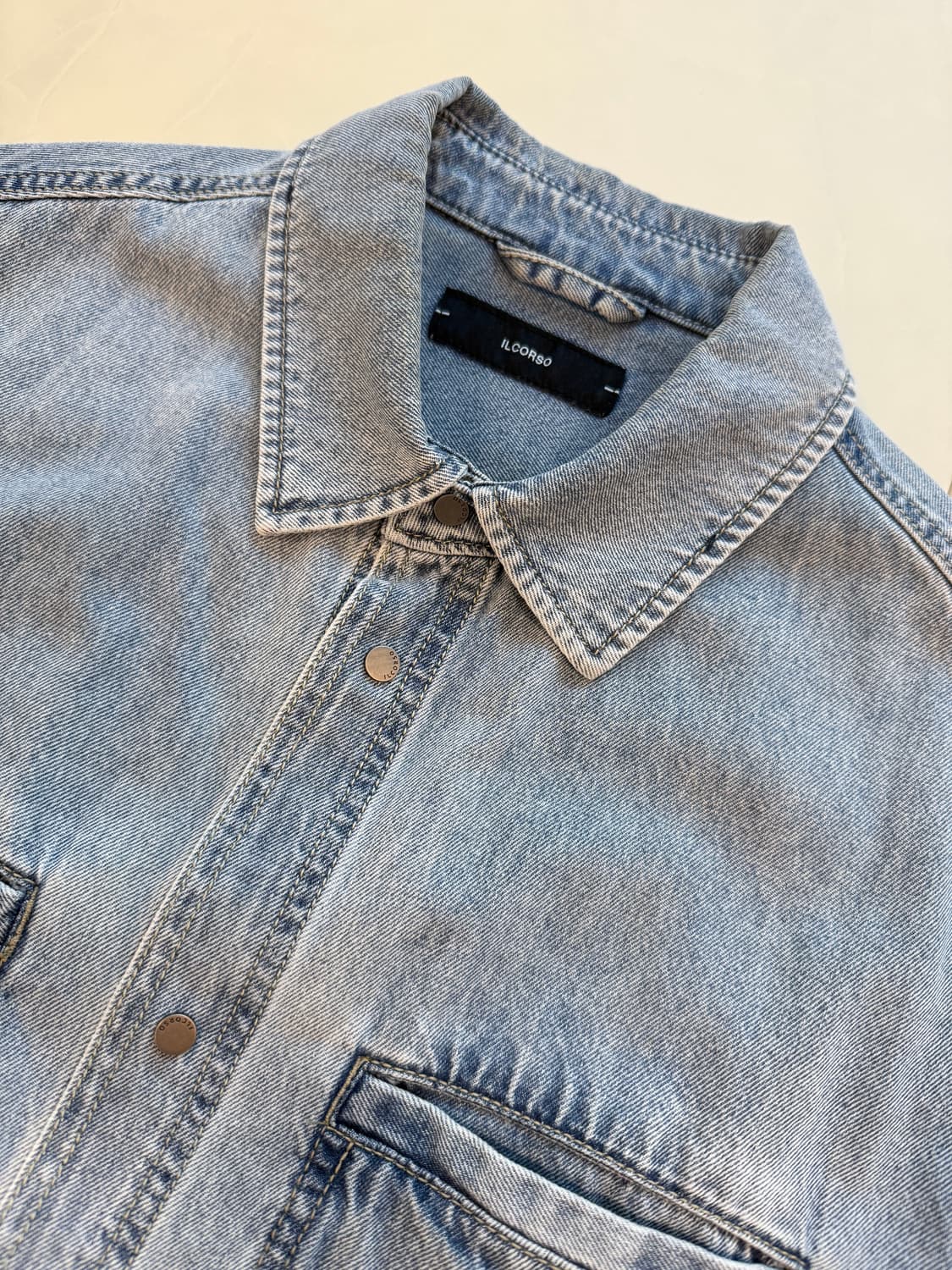 일꼬르소 세미오버핏 데님 반팔 셔츠 L(105-110) 상품이미지3