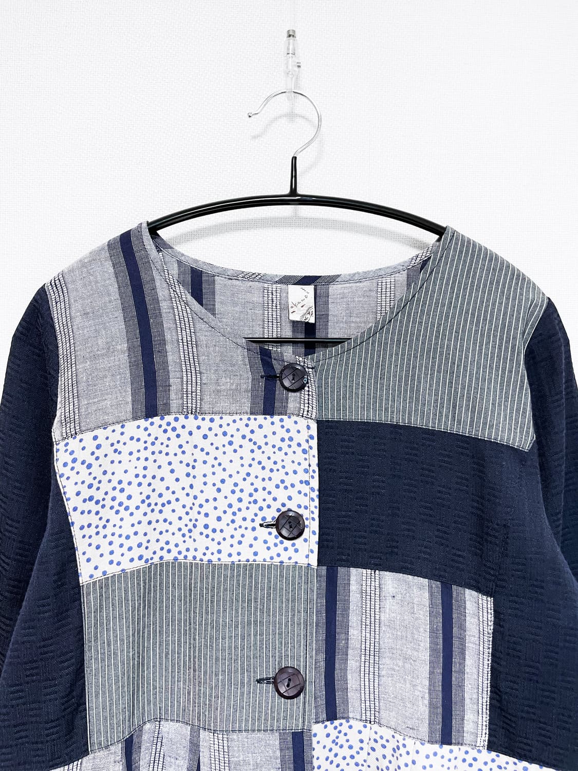 Patchwork Long Shirt - Navy 상품이미지5