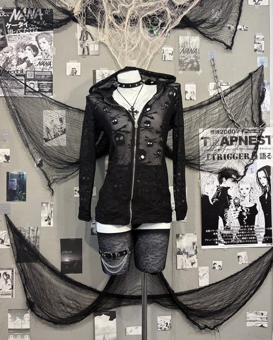 Gothic mesh skull detail hoodie zip up 상품이미지2