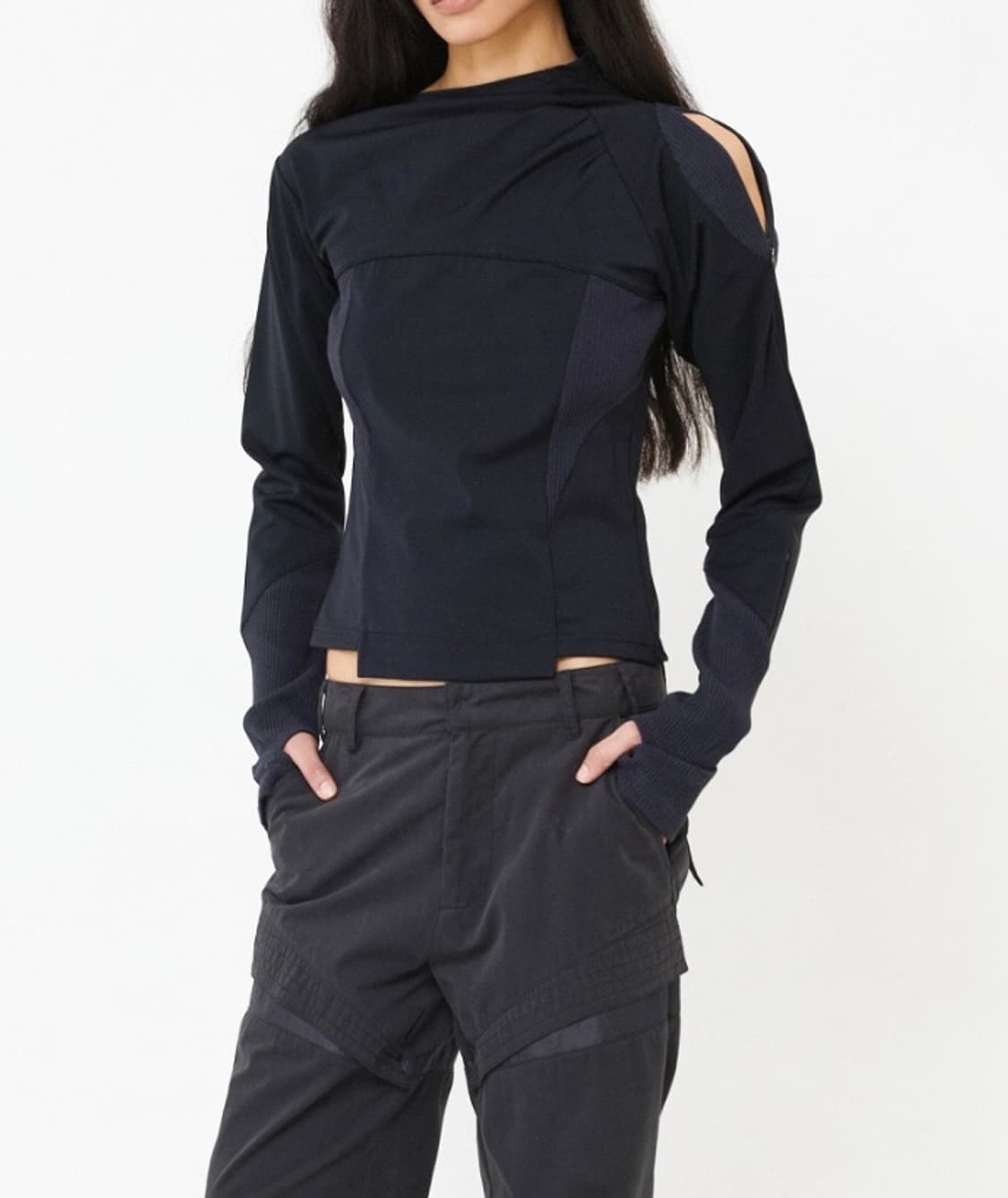 웻태그 FRONT TUCK RIB PANEL TOP CHARCOAL 상품이미지1