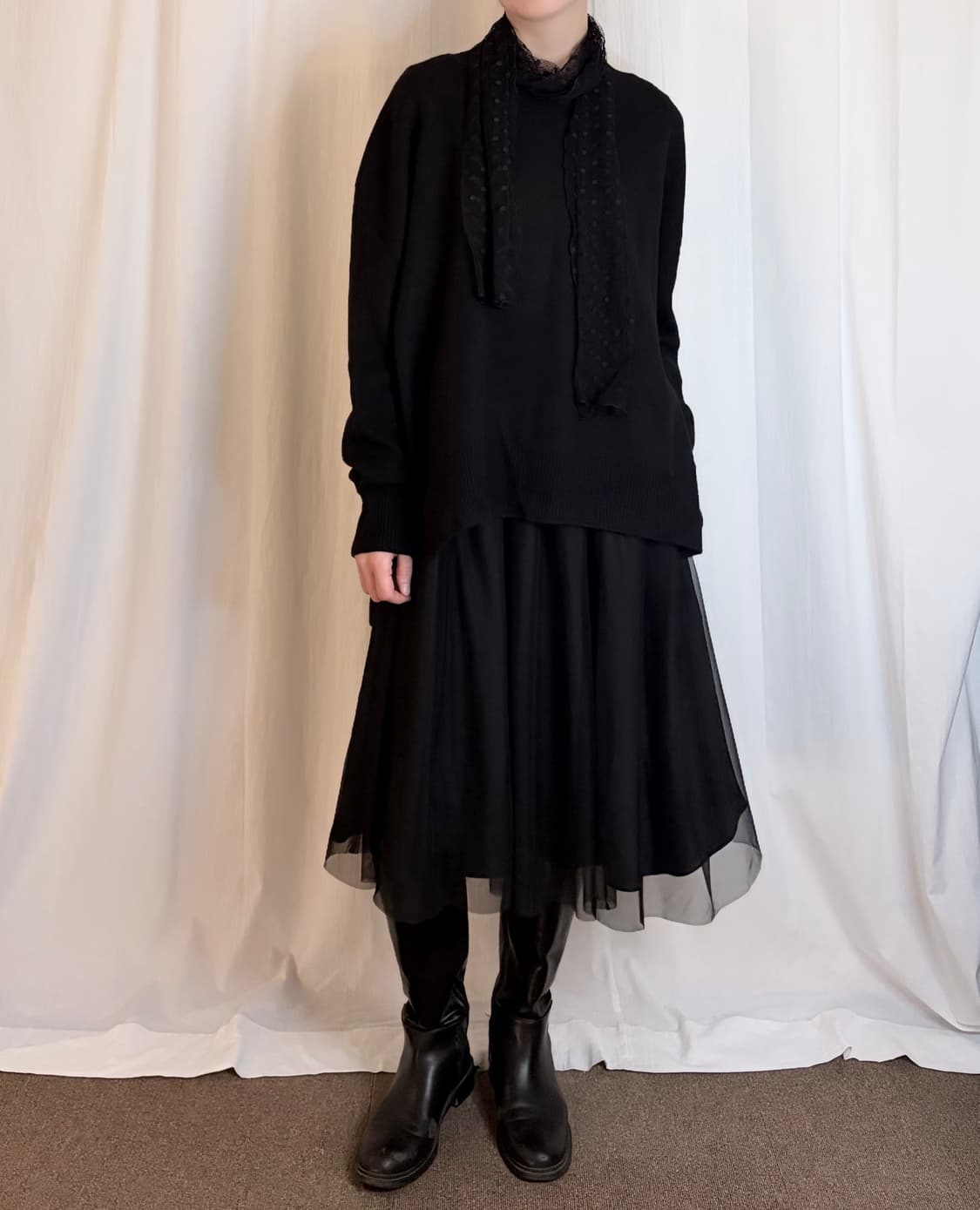 Sleeveless Sheer Layered Dress - Black 상품이미지4
