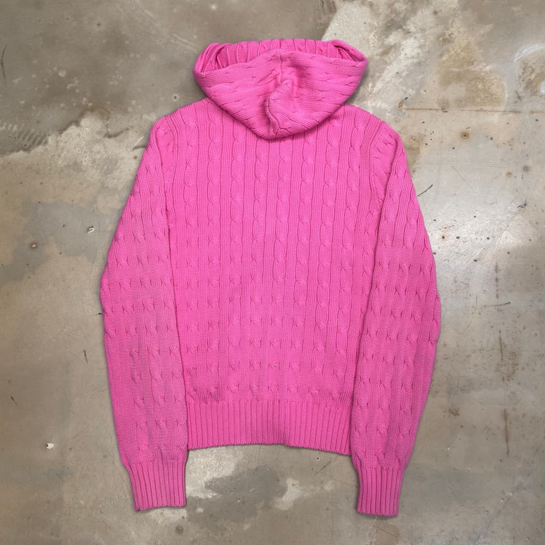 L 폴로랄프로렌 여성용 핑크 케이블 후드 니트 집업 상품이미지3
