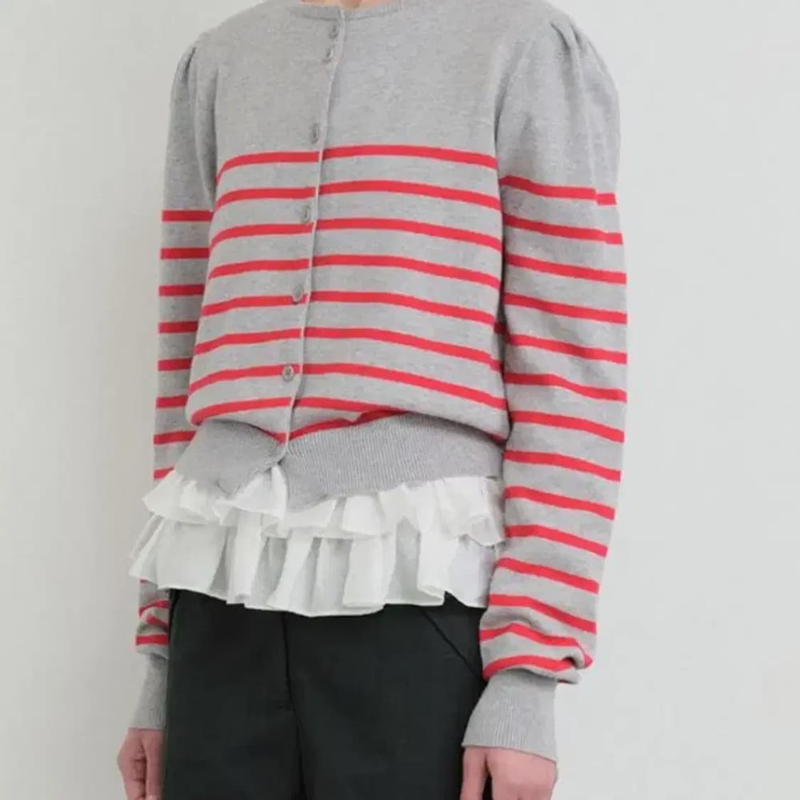버뮬라 퍼프 스트라이프 가디건 레드 상품이미지1