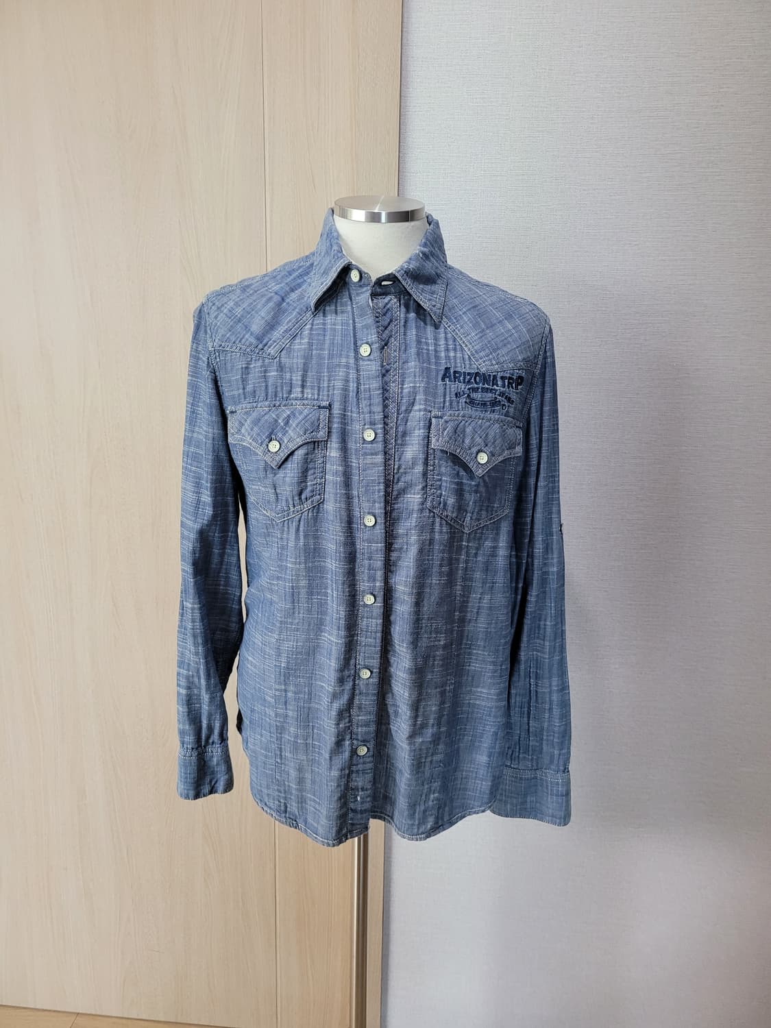 쉐인진 Shane 남자 샴브레이 웨스턴 셔츠 L 블루 상품이미지1