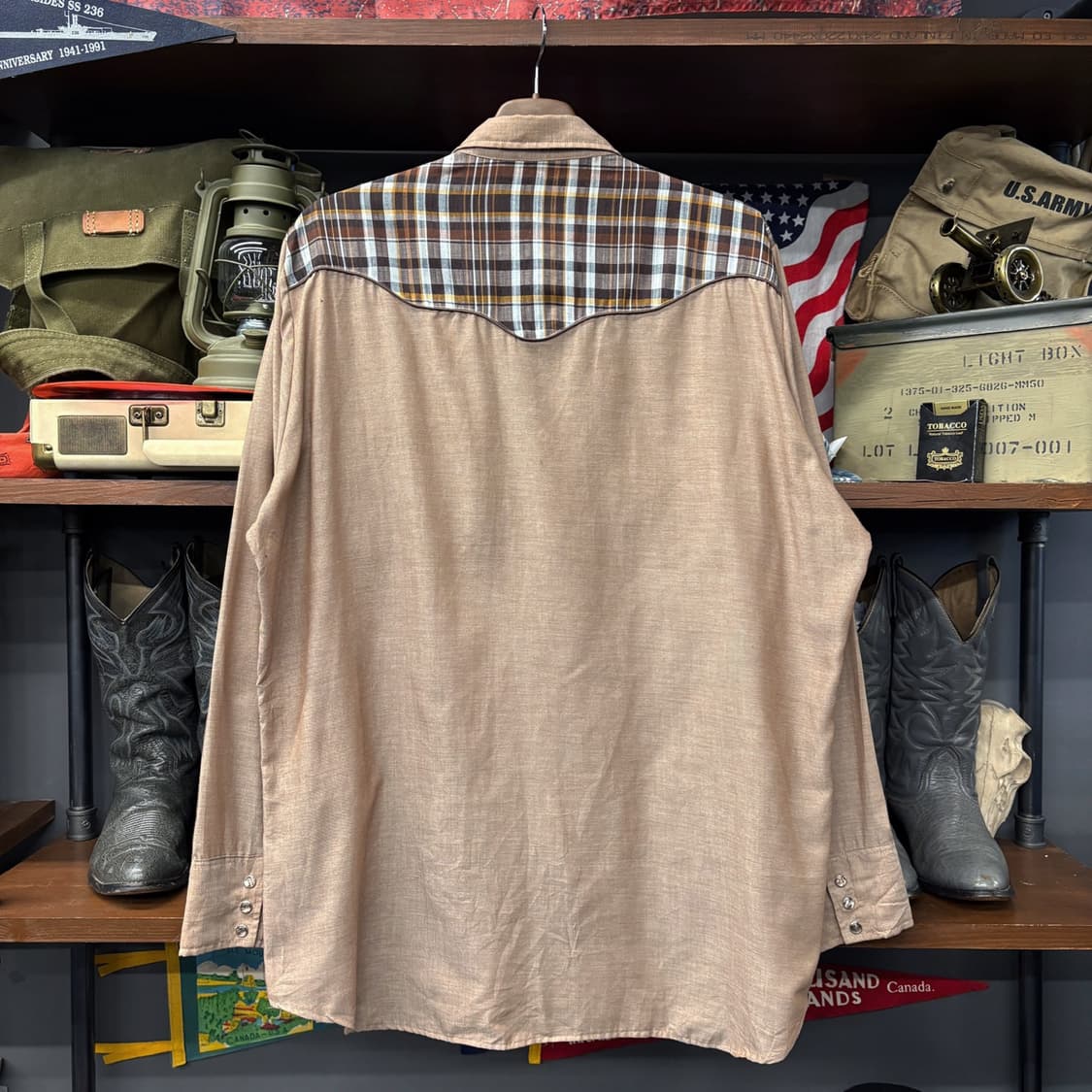 70s Sears 시어스 타탄체크 숄더패드 요크컷 웨스턴 셔츠 N596 상품이미지2