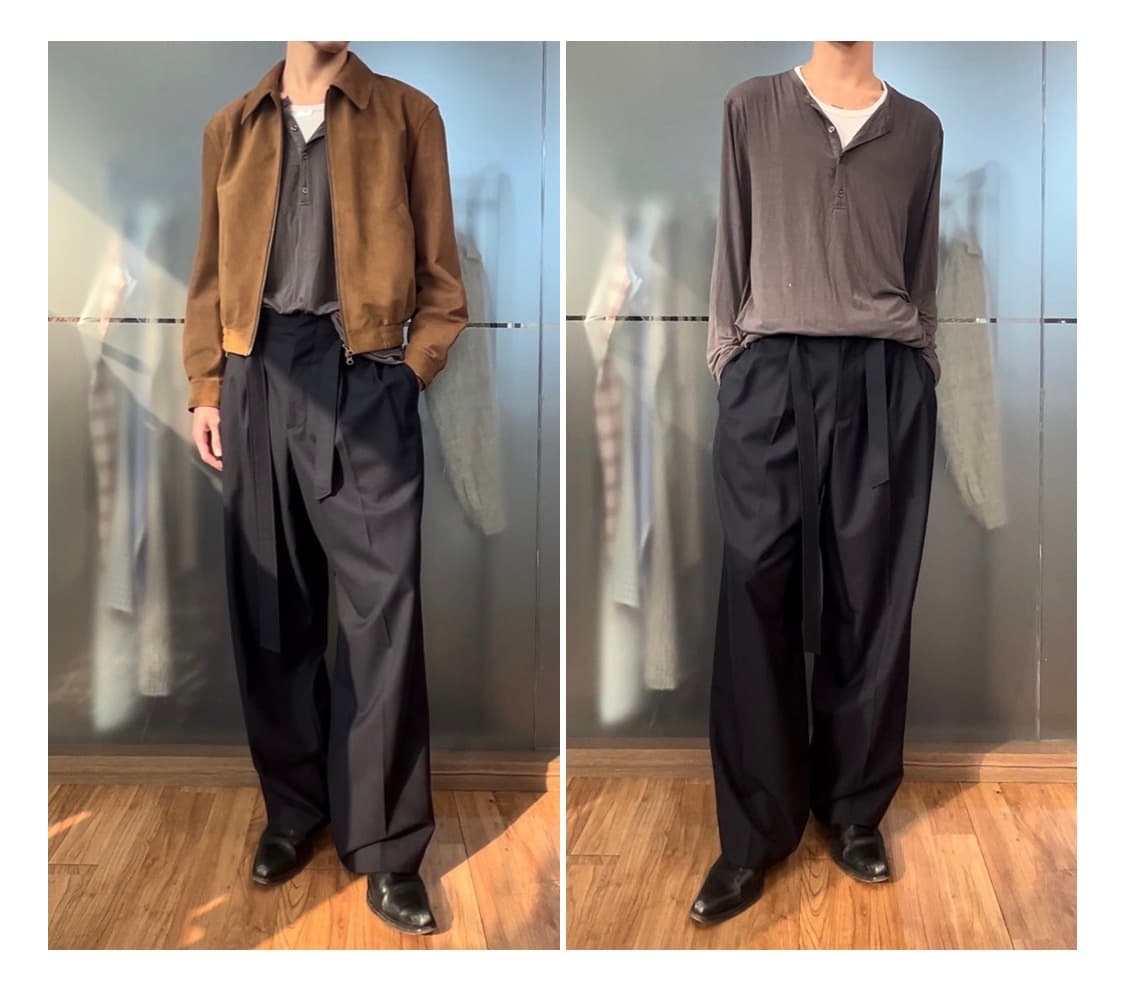 노이어 벨티드 슬랙스 네이비 스트라이프 48 상품이미지2