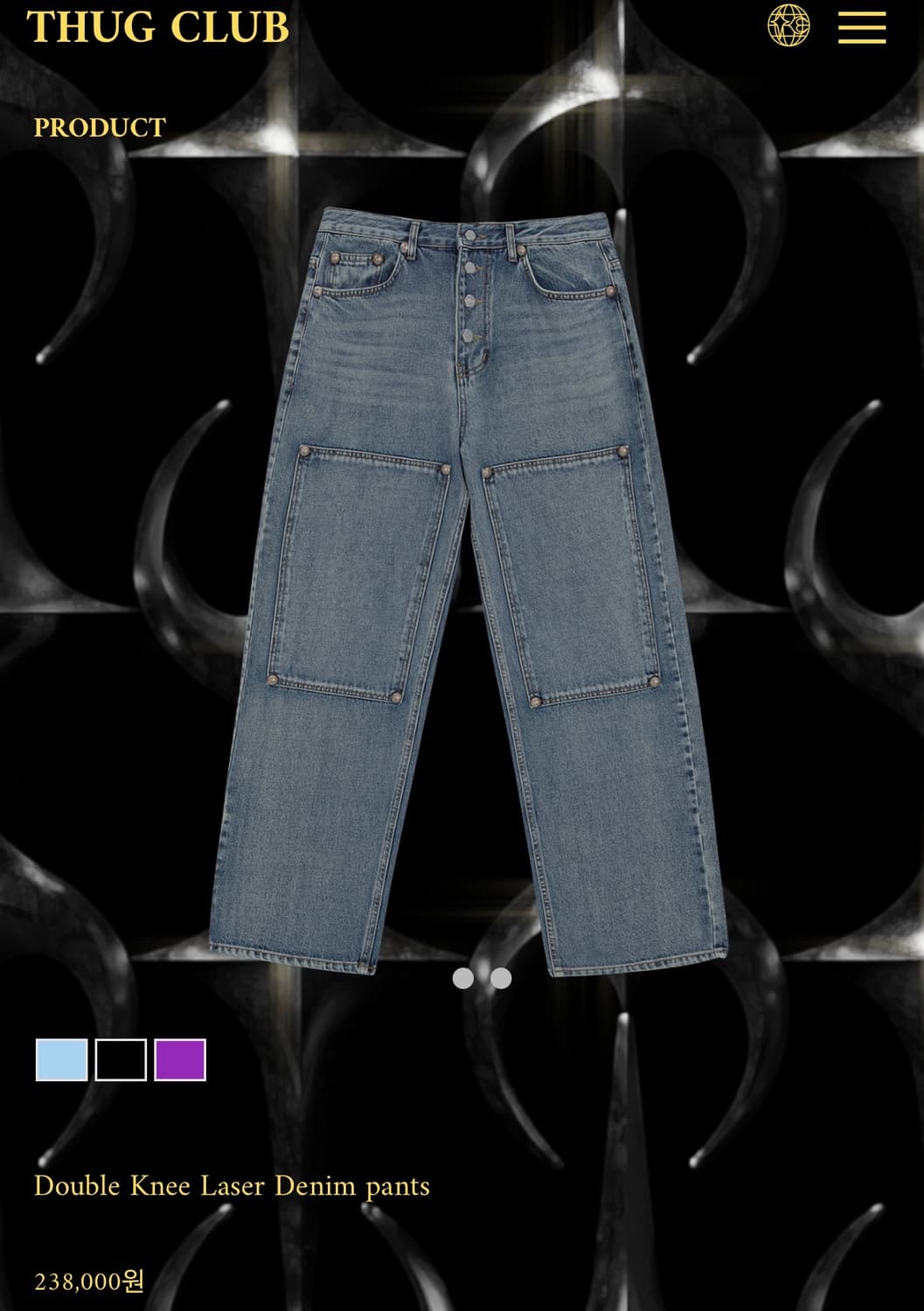 THUG CLUB 떠그클럽 더블니 레이저 데님 팬츠 3사이즈 상품이미지1