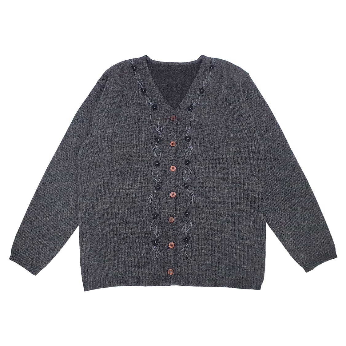 회색 V넥 자수 울 니트 가디건 상품이미지2