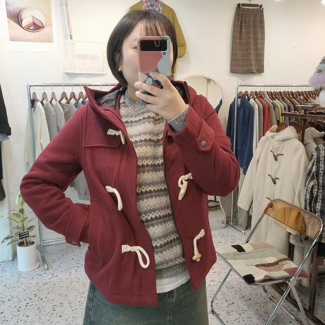 BROWNY 버건디 하프 떡볶이코트 상품이미지6