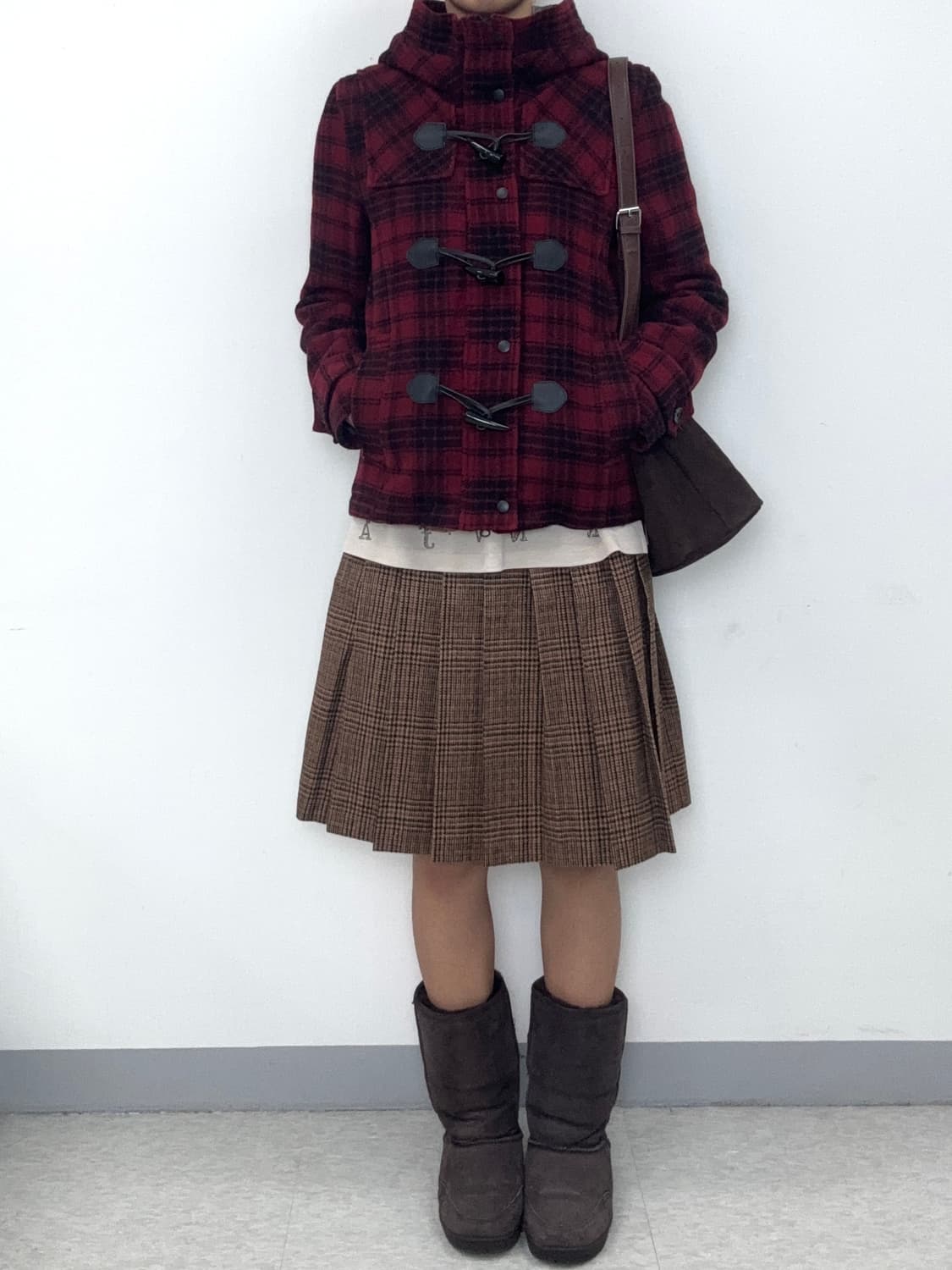 빈티지 레드 후드 더플 하프 울 코트 상품이미지6