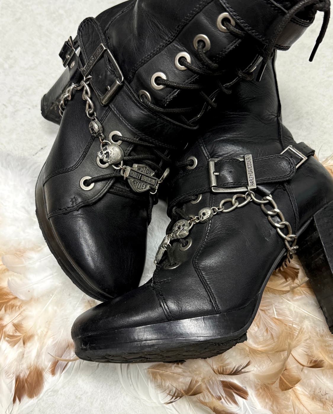 할리데이비슨 희귀매물 해골&로고 실버체인 구두 상품이미지1