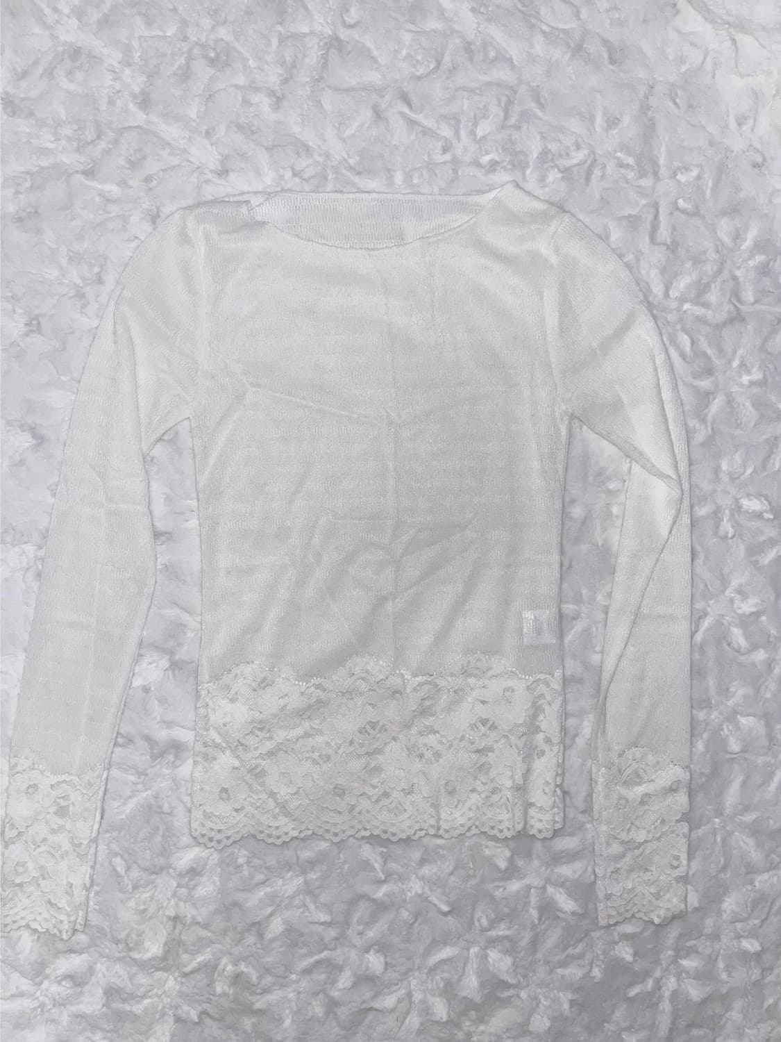 레이스 화이트 슬리브리스 긴팔티 상품이미지3