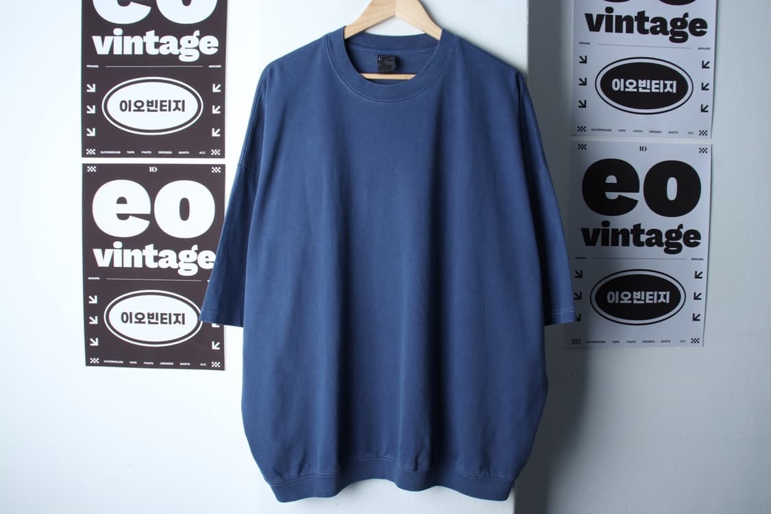 (L-2XL) 퍼스텝 반팔 티셔츠 오버핏 피그먼트 블루 무지-H32445 상품이미지2