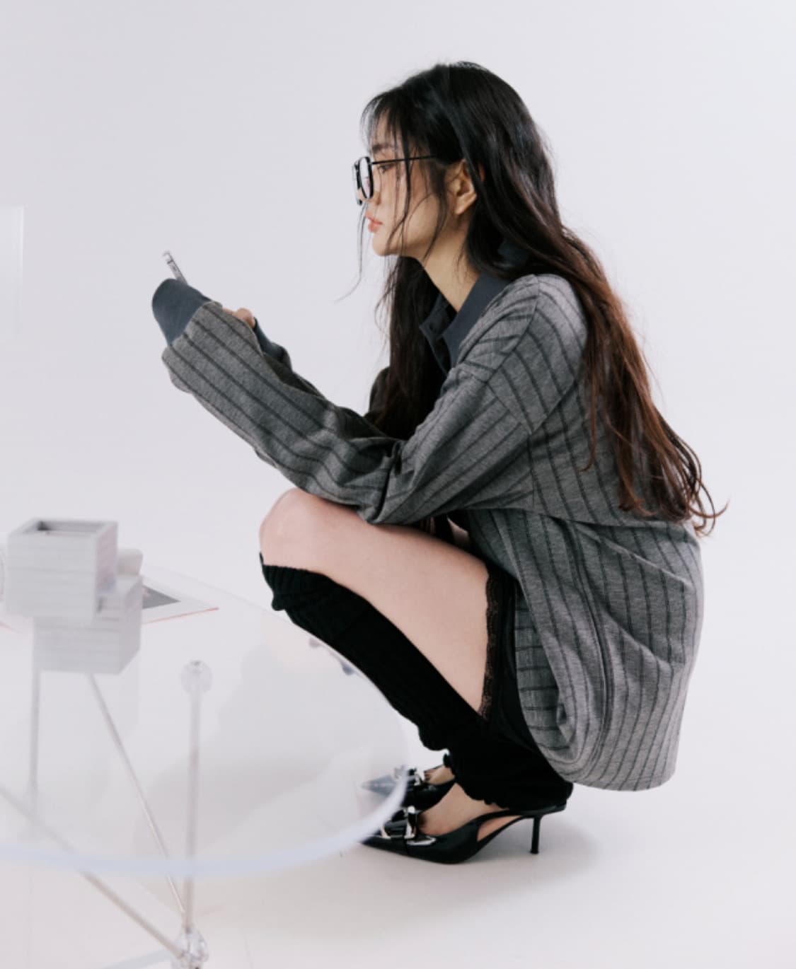 (미착용 새상품) 언헤이 핀스트라이프 폴로 셔츠 롱슬리브 (그레이) 상품이미지1