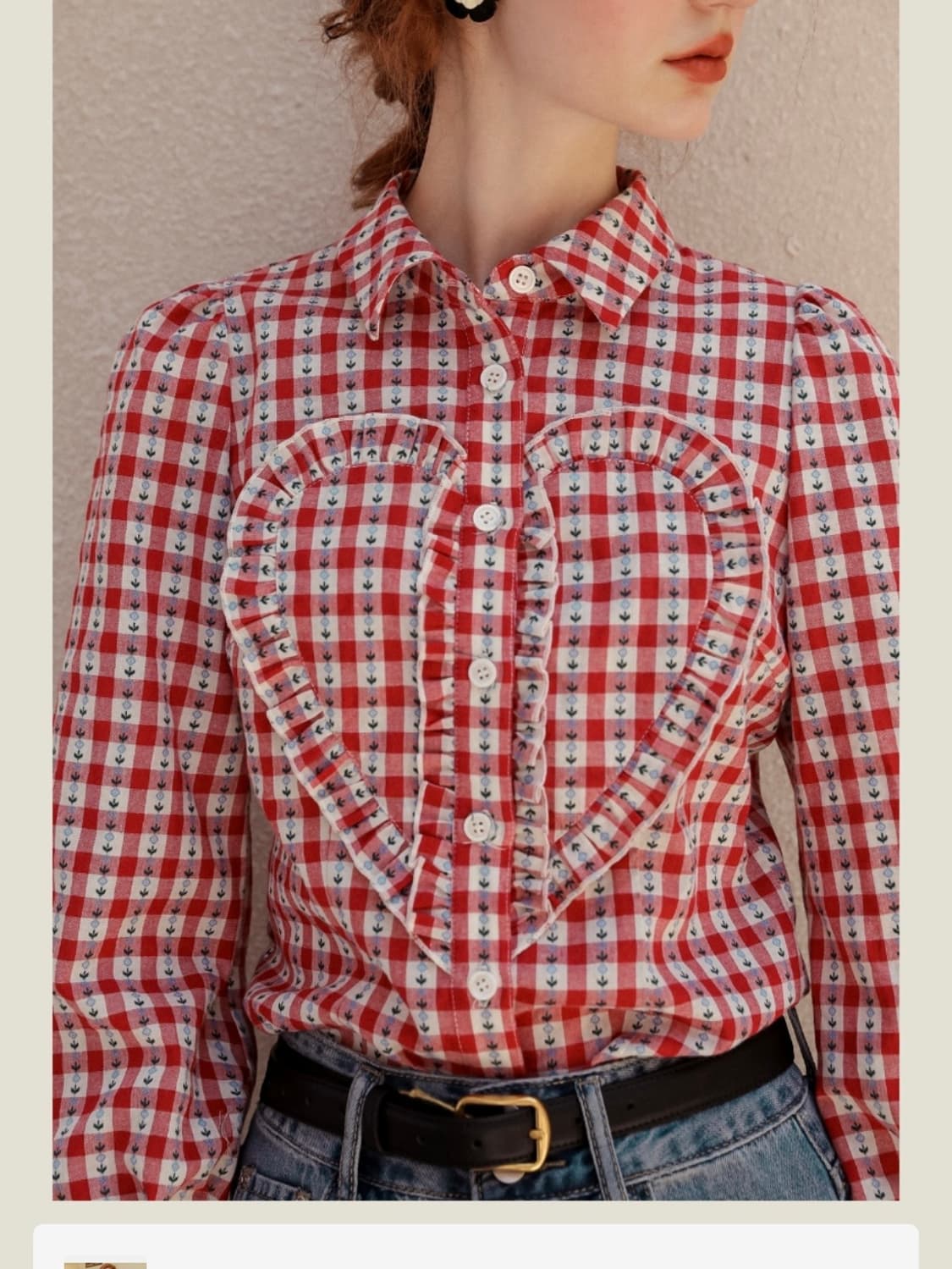 쎄무아듀/ 하트 프릴 체크 셔츠 상품이미지1