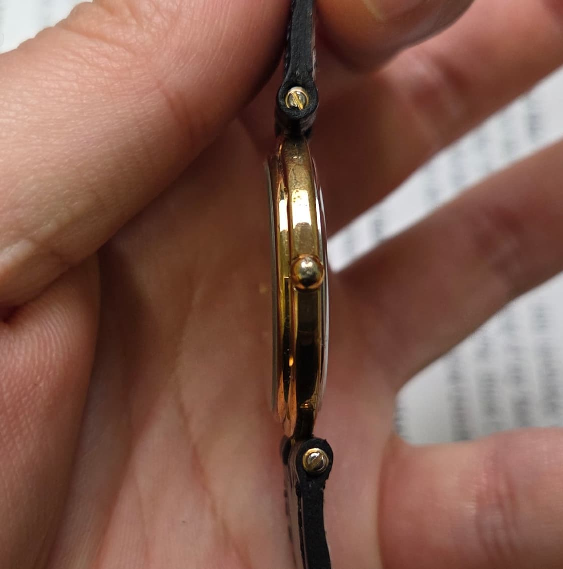 레어] 빈티지 론진 방돔형 금바리판 플라워베젤 올금장 슬림쿼츠 상품이미지5