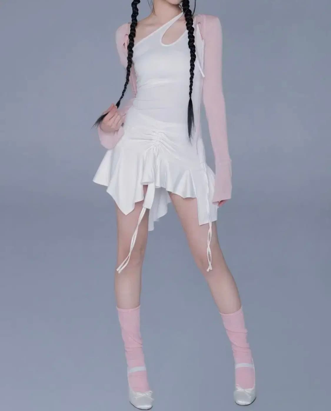 뉴얼린 스트링 셔링 언발 스커트 블랙 S 상품이미지5