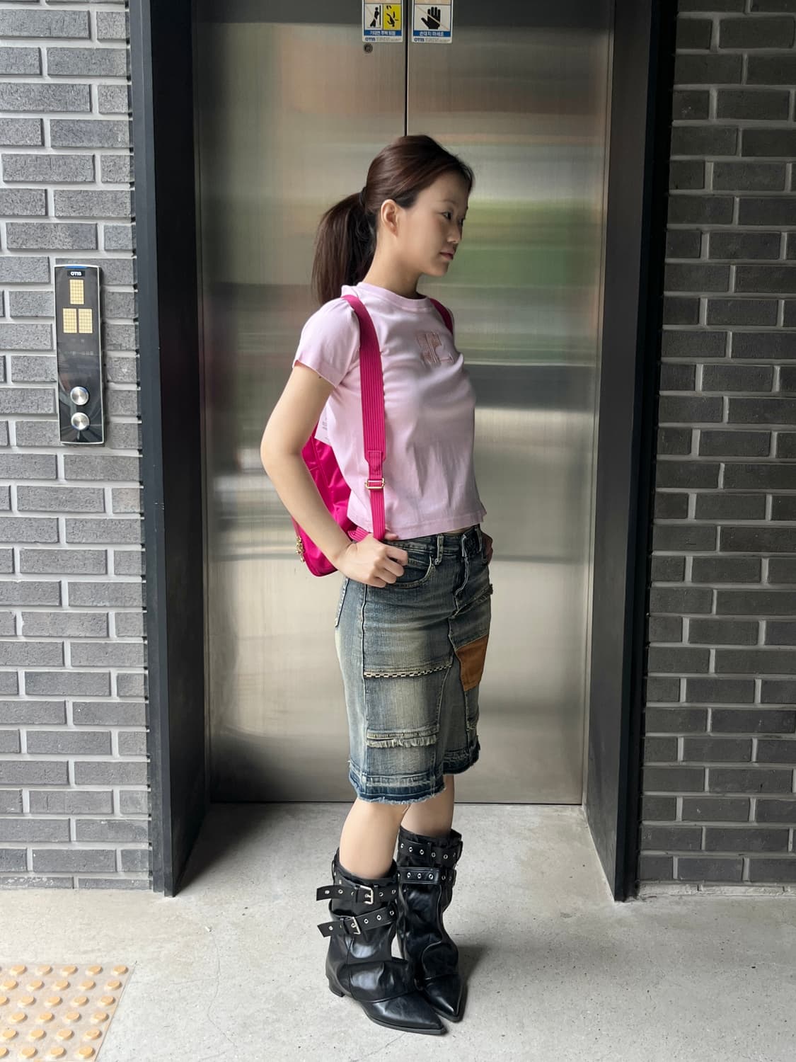 00s Courreges 꾸레쥬 스팽글 로고 탑 핑크 상품이미지7