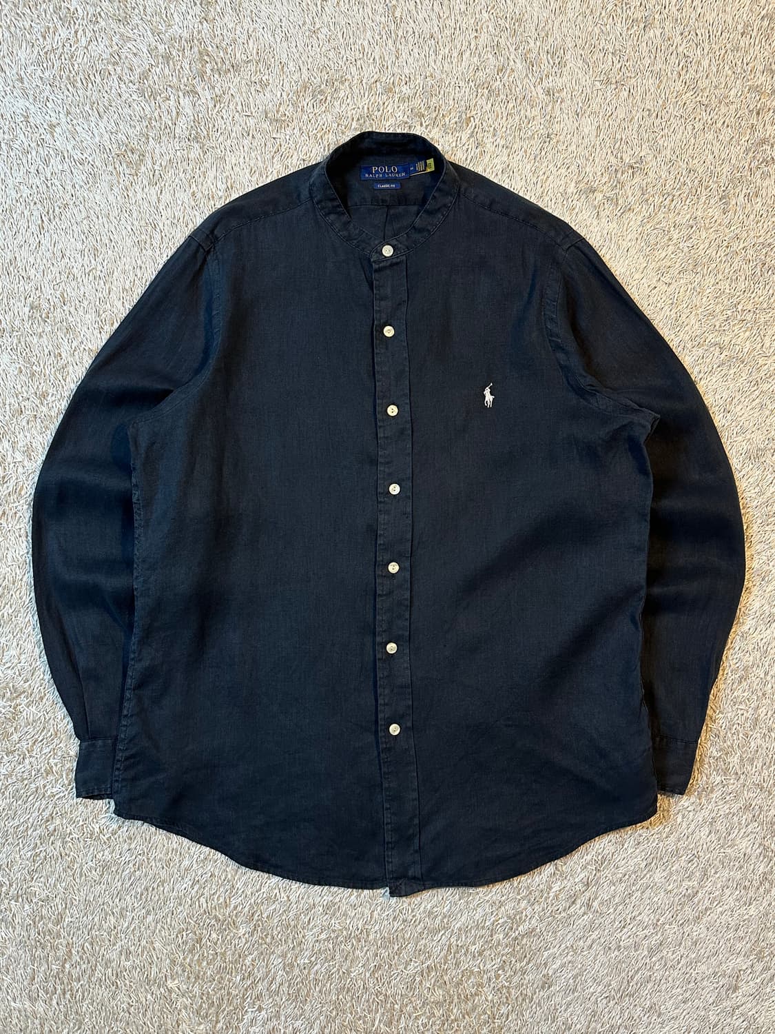 폴로 랄프로렌 신형 QR 클래식핏 차이나 카라넥 린넨셔츠 블랙 상품이미지1