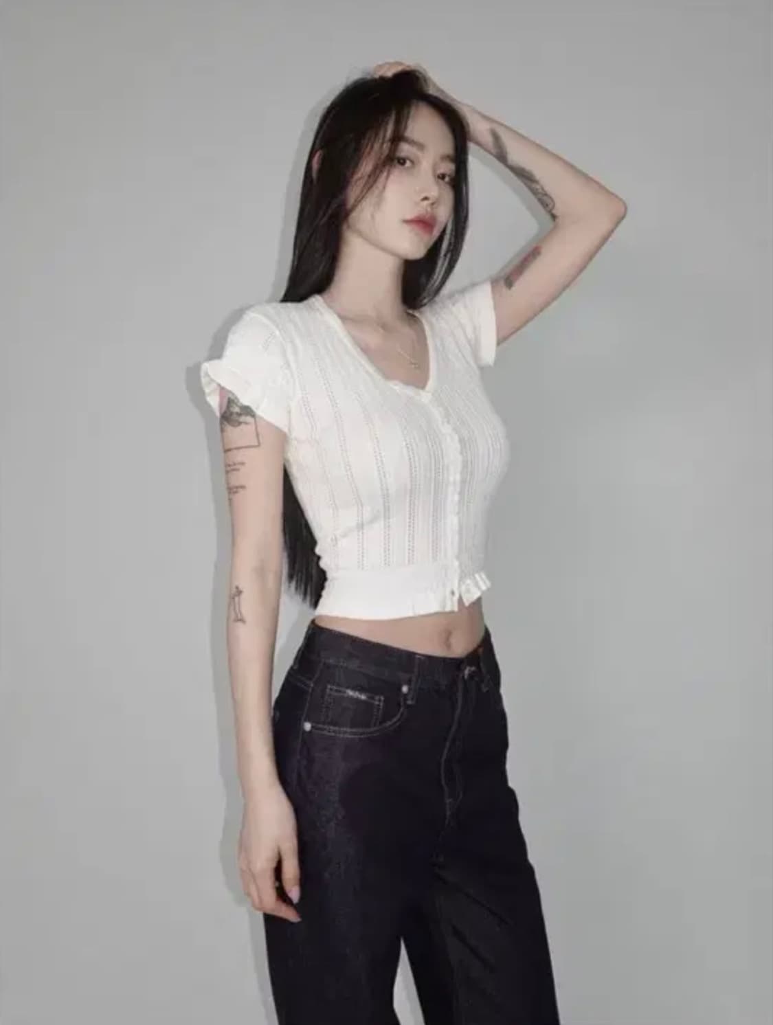 (새상품) 페일제이드 펀칭 니트 러플 가디건 화이트 아이보리   상품이미지4