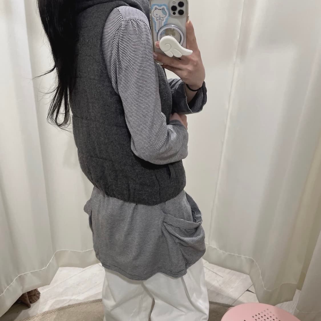 언발 포켓 스트라이프 레이어드 티셔츠 원피스 상품이미지6