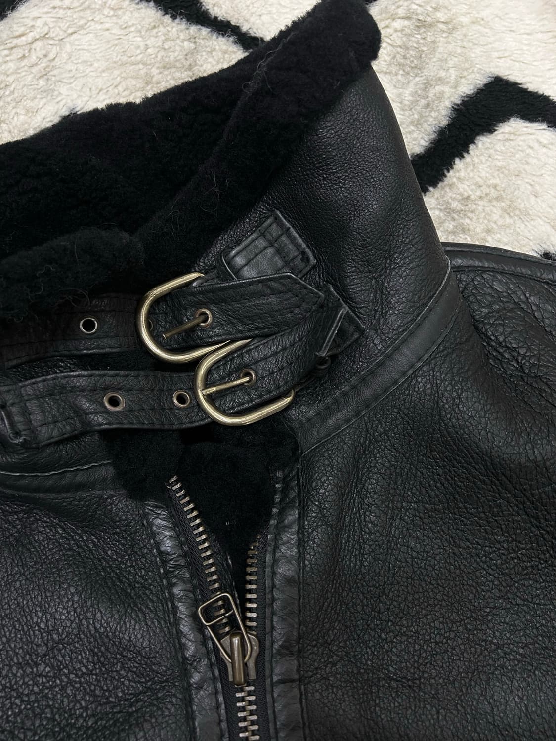 [XL]B-3 숏 가죽 무스탕/블랙 상품이미지5