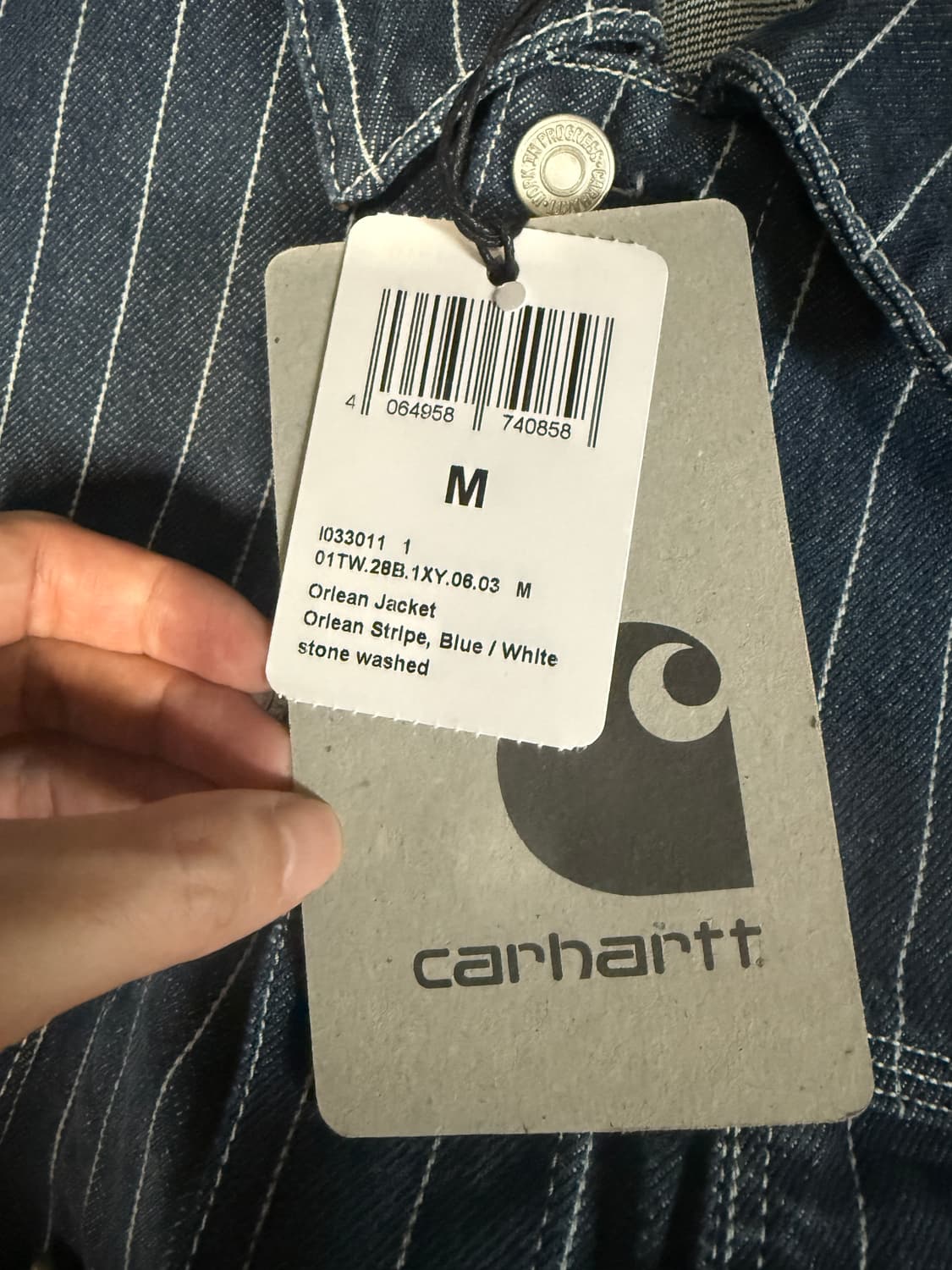 M사이즈 칼하트WIP 오를레앙 올리언 스트라이프 자켓 블루 스톤화이트 상품이미지2