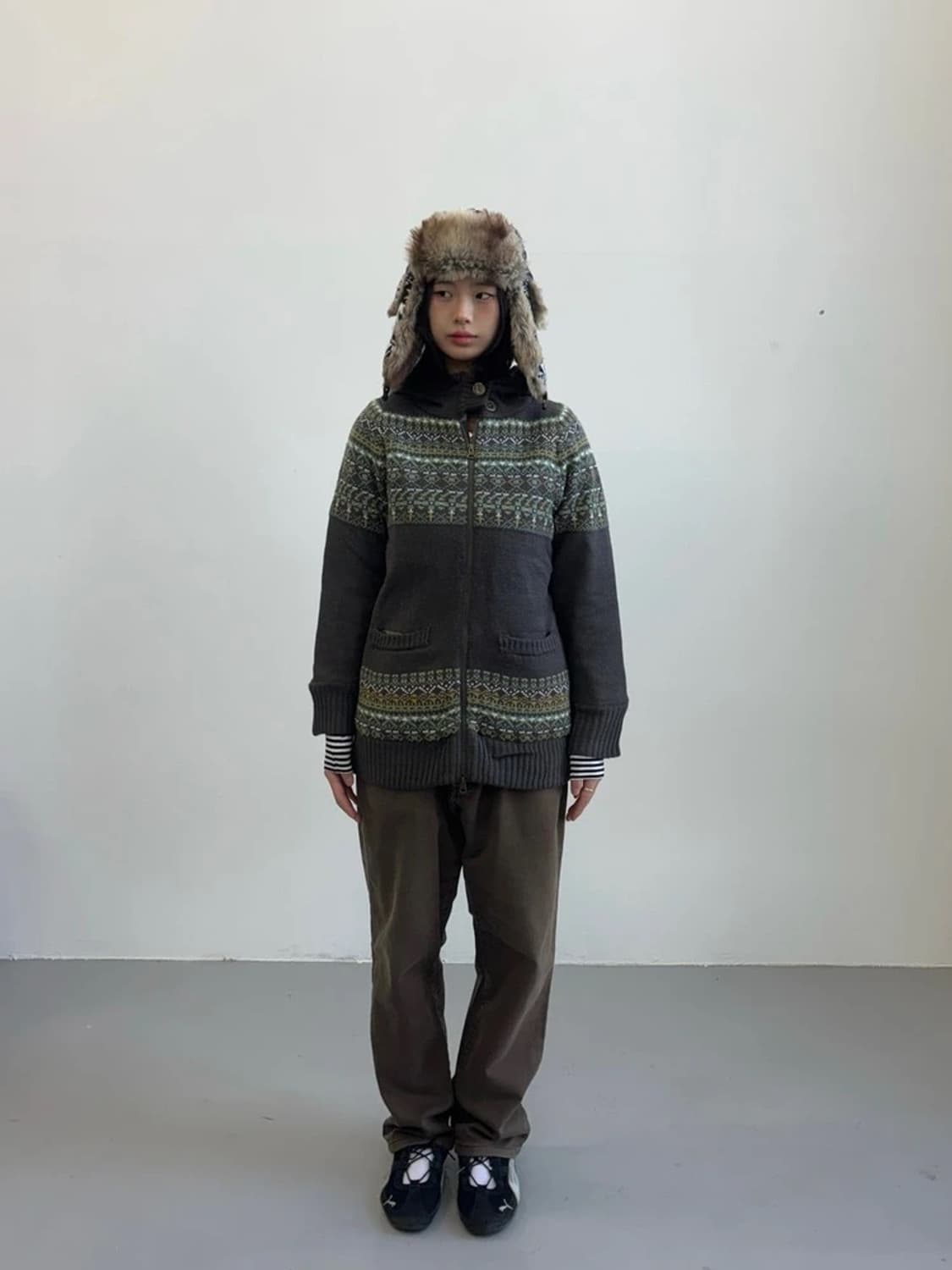 BBE Fair Isle Knit Zip Cardigan 상품이미지1