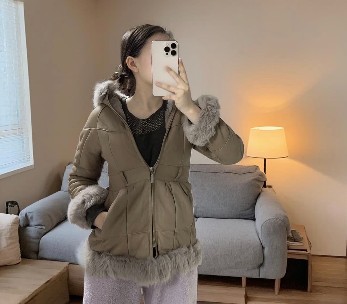 빈티지 모카브라운 양가죽  메리노양털 무스탕 상품이미지1