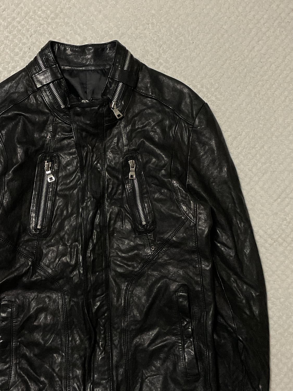 광희시장 웨스턴 무드 램스킨 양가죽 절개 레더 자켓  상품이미지3