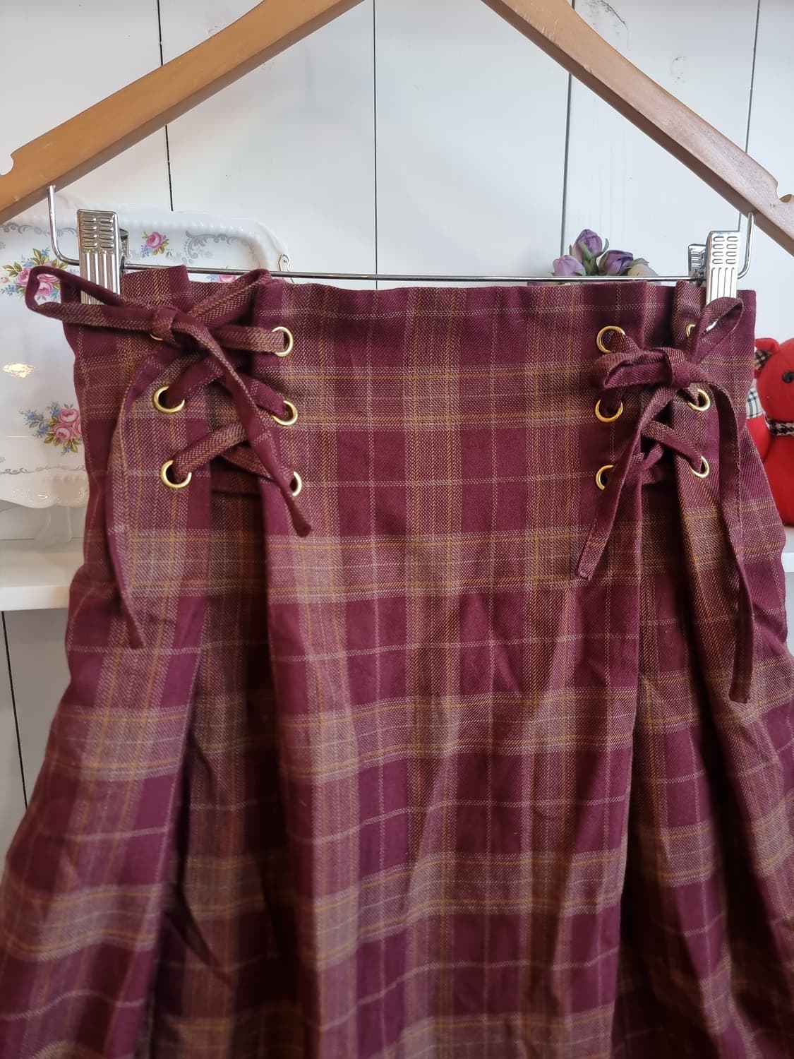 axes femme(엑시즈팜) 와인체크 레이스 롱스커트 상품이미지5