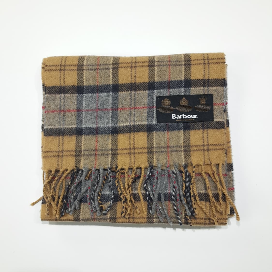 MX629 바버 90s 스코틀랜드판 울 타탄체크 머스타드 머플러 목도리 상품이미지6
