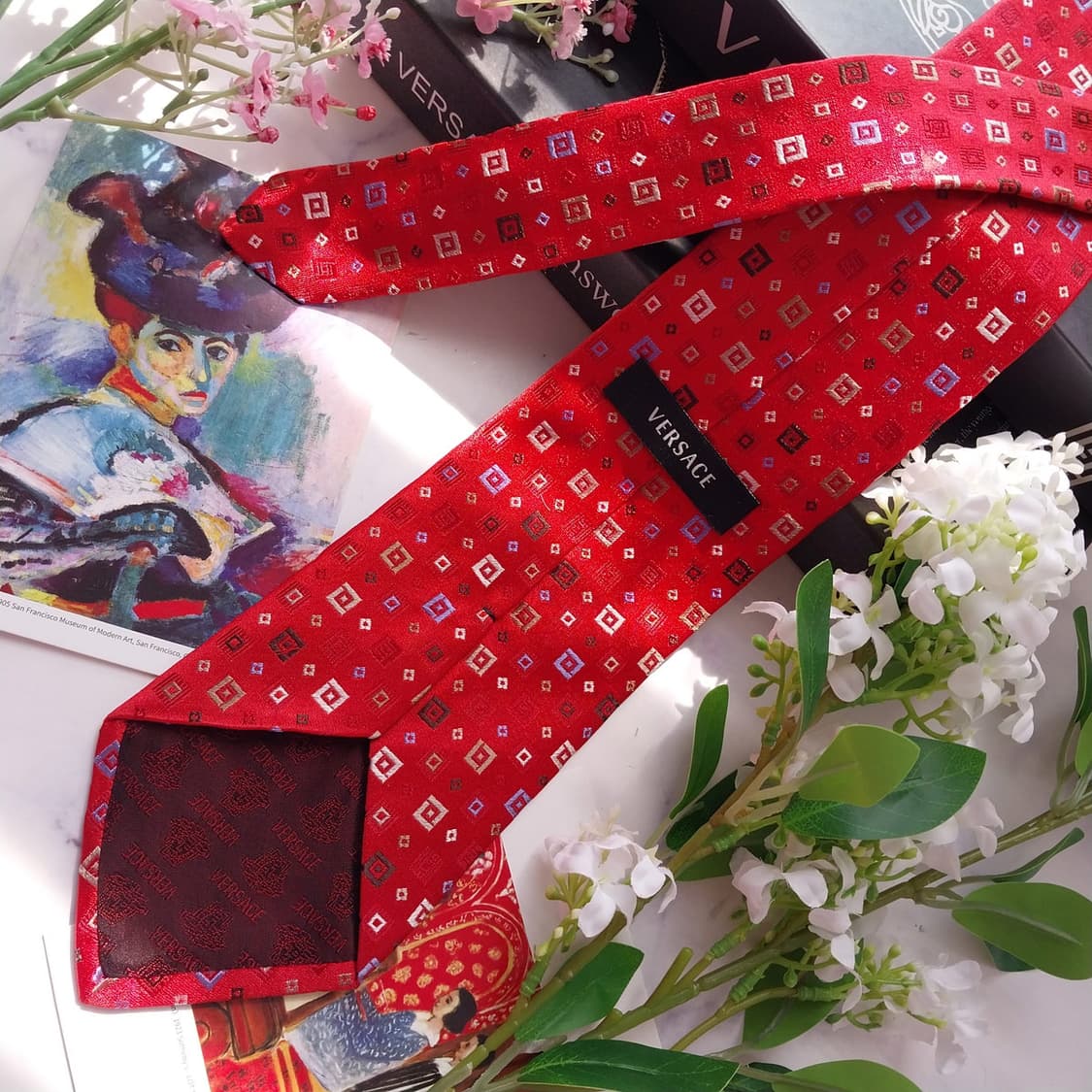 베르사체 실크 자카드 스퀘어 패턴 넥타이 9.2cm A+등급 K2264
 상품이미지5