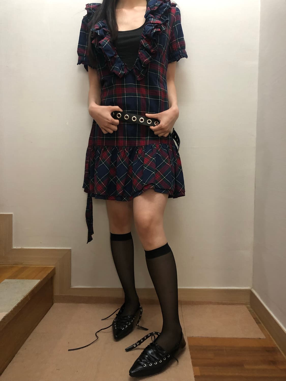 빈티지 펑크 체크 프릴 원피스 상품이미지8