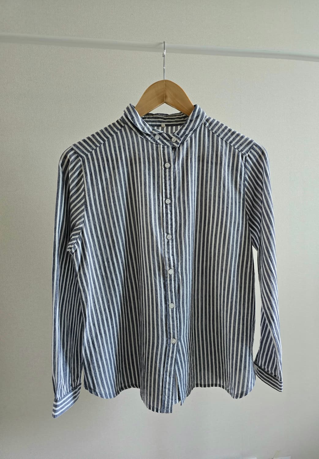 Japanese vintage 그레이 스트라이프 라운드카라 셔츠 상품이미지1