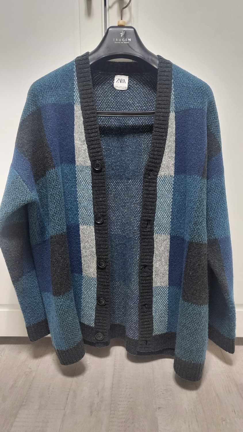 자라 남성 블루 체크 긴디건 상품이미지1