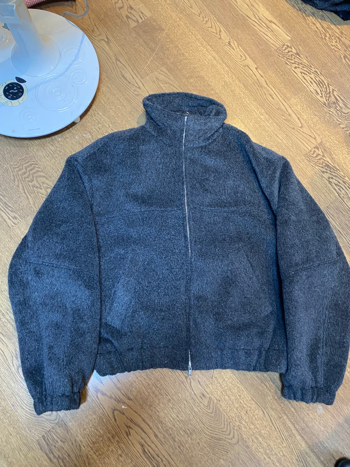 에크루 모직 퍼 집업 자켓 그레이 os 상품이미지1