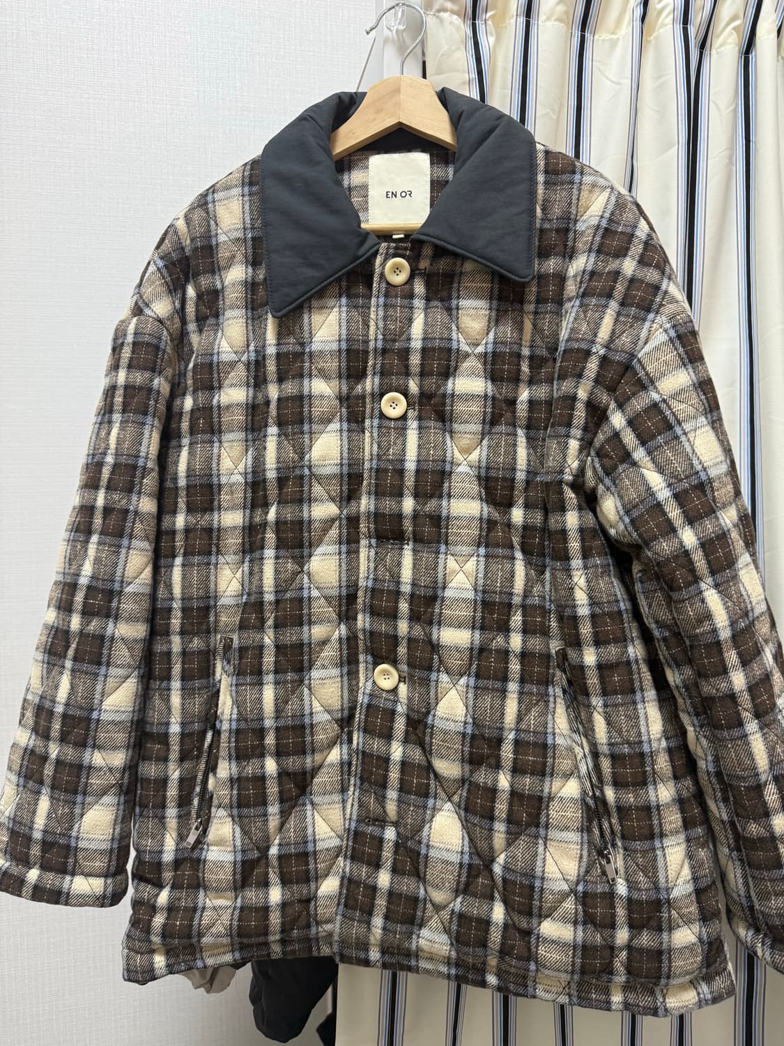 EN OR 엔오르 체크 퀼팅 자켓 브라운 새상품 상품이미지1
