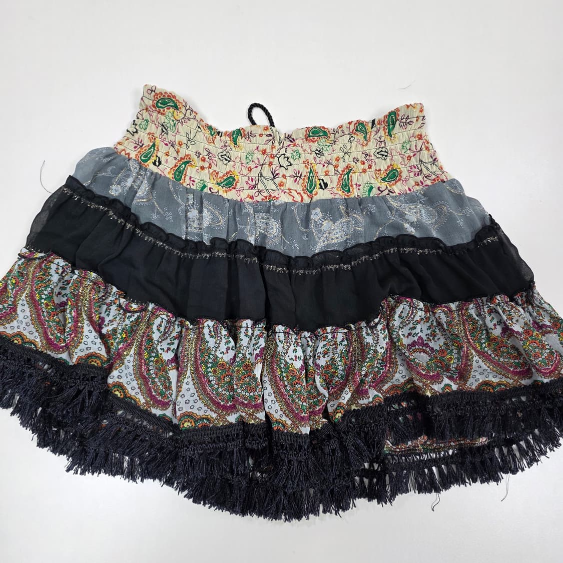일본빈티지)오리엔탈 페이즐리 패치워크 프릴캉캉 갸루모리걸 에스닉 치마 상품이미지5
