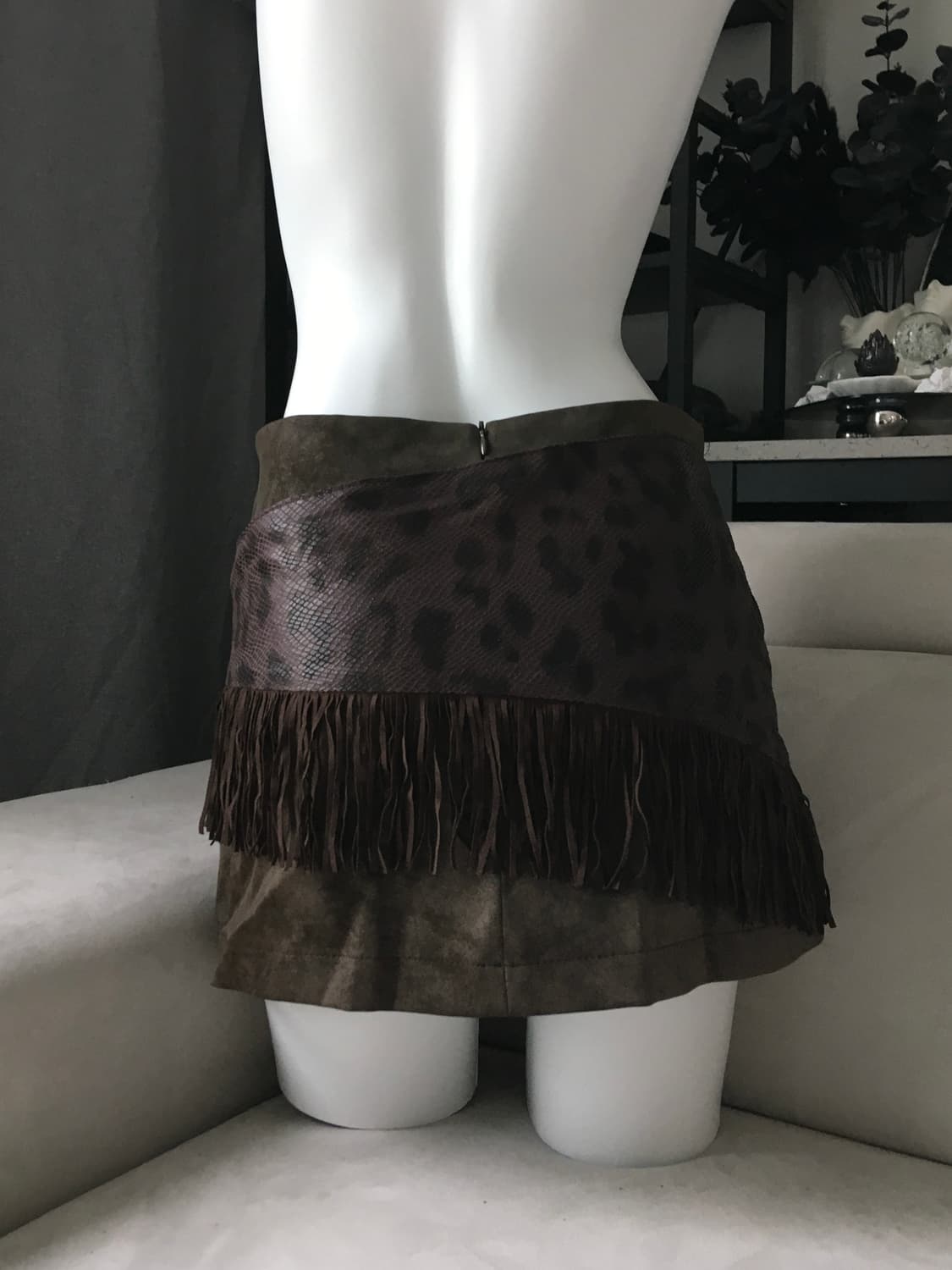 ༒ FRINGE WRAP LEATHER SKIRT #BROWN  상품이미지3