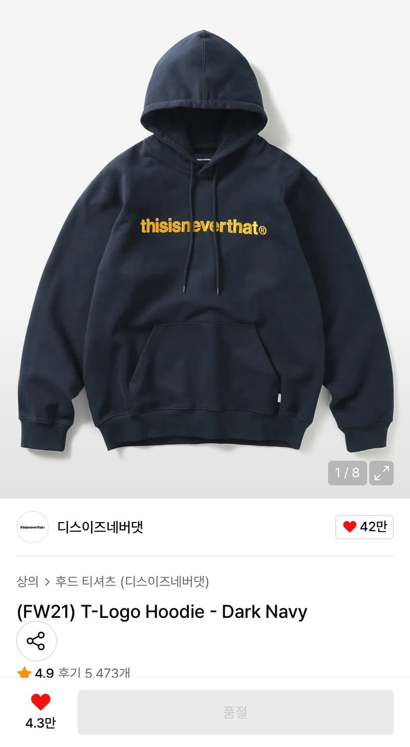 디스이즈네버댓 클래식 로고 후드티 다크네이비  상품이미지1