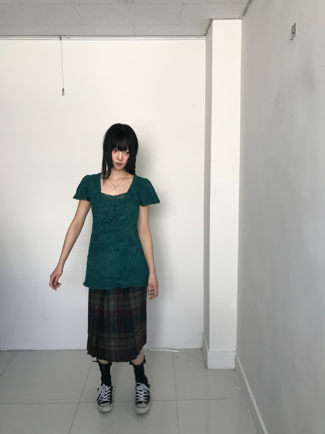 (Vintage)Square neck lace knit blouse 상품이미지6