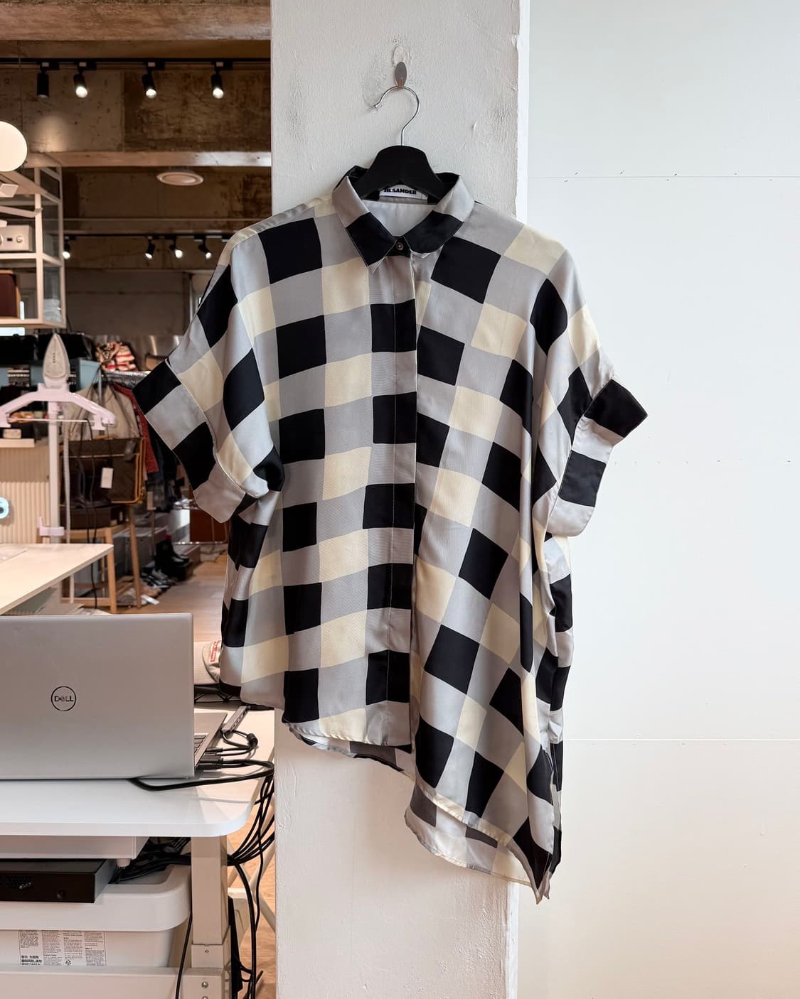 질샌더 체크 실크 언발 하프 셔츠  상품이미지2