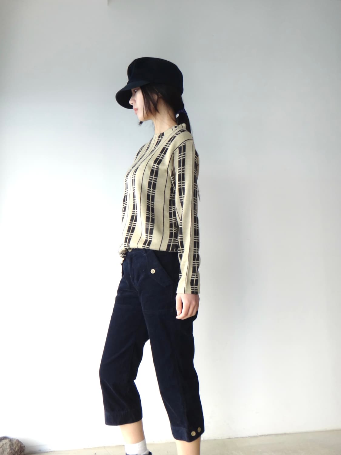 Grid check button top / beige 상품이미지5