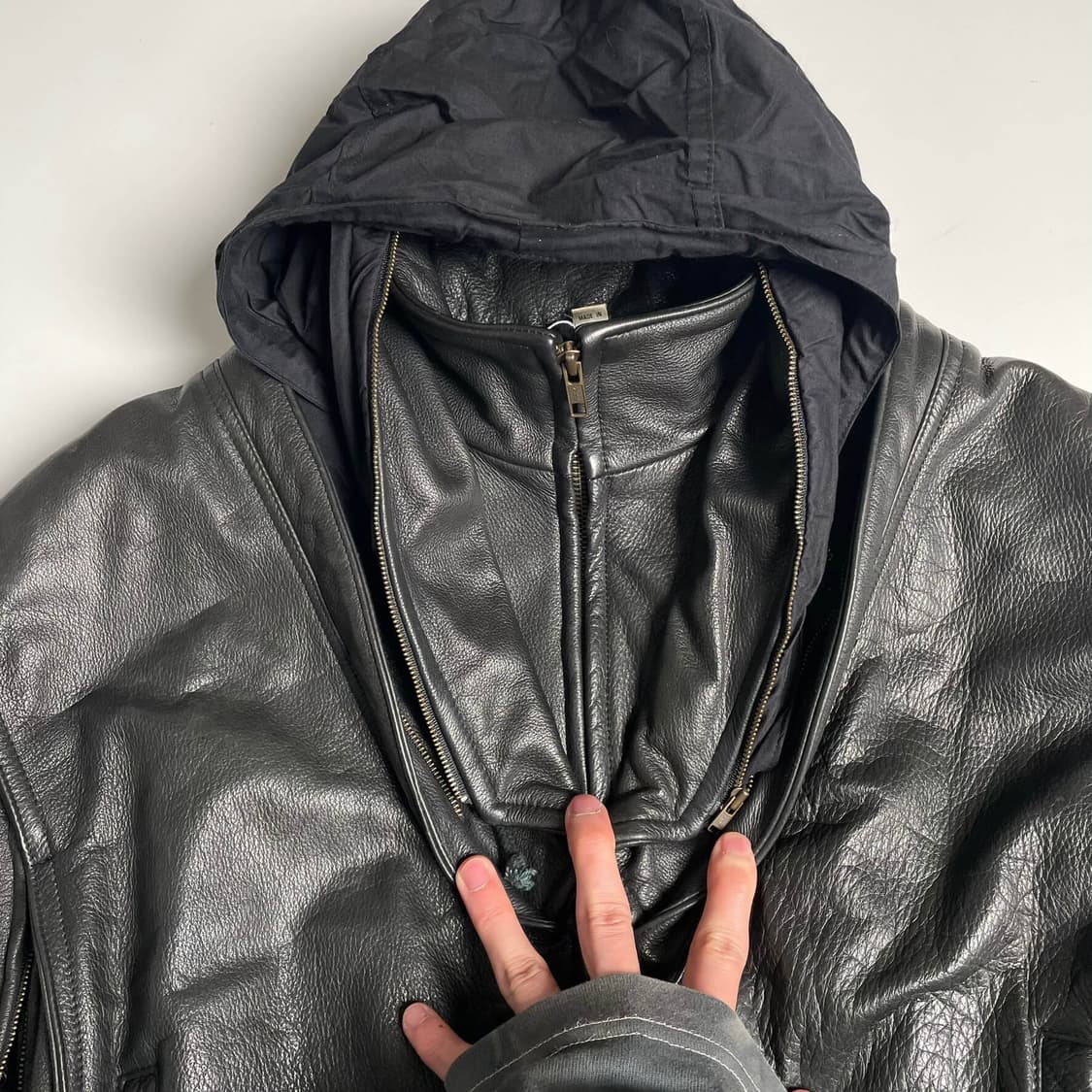 90's robert comstock 소가죽 히든 후드 지퍼 봄버 상품이미지6