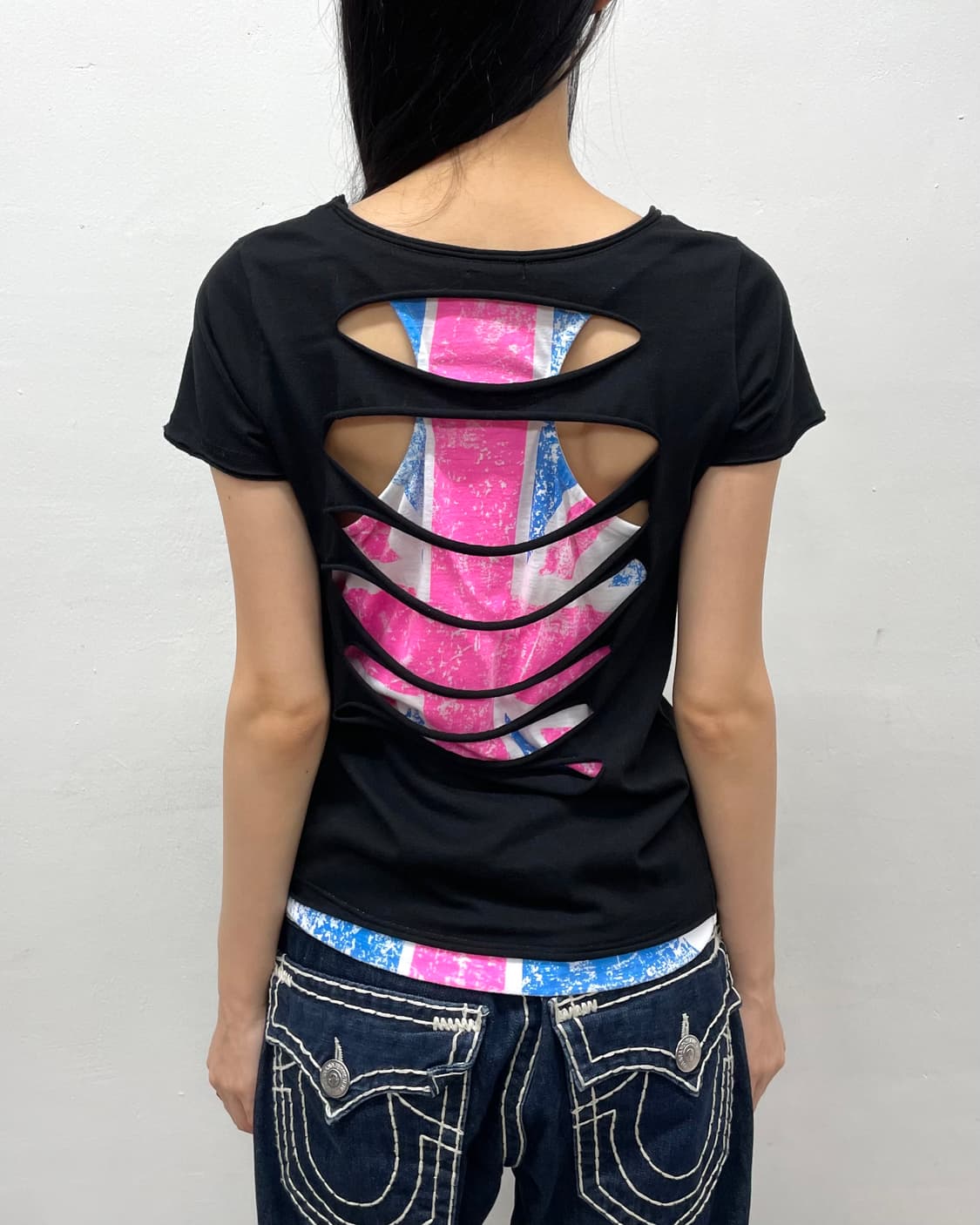 Skeleton Rose Slit American Flag T-shirt 상품이미지6