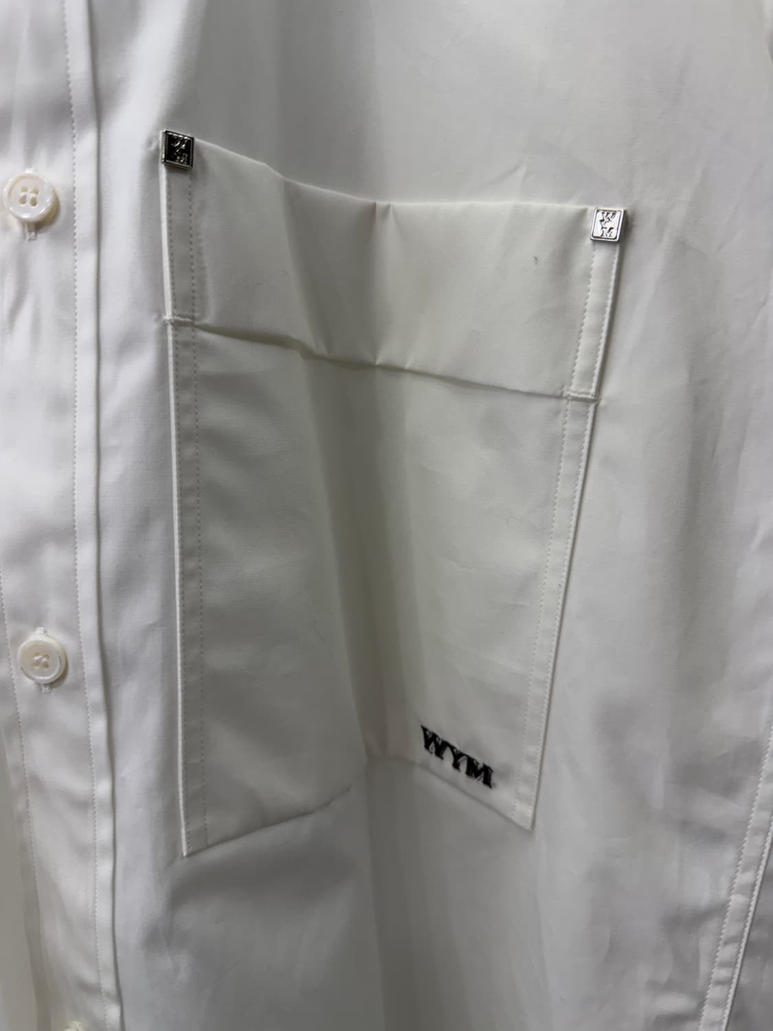 정품) 우영미 코튼 셔츠 백로고 숏슬리브 셔츠 50 새제품급 상품이미지4
