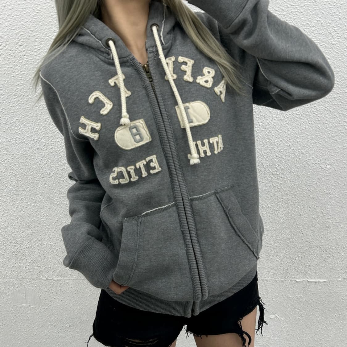 아베크롬비 패치로고 그레이 후드집업 M 상품이미지1