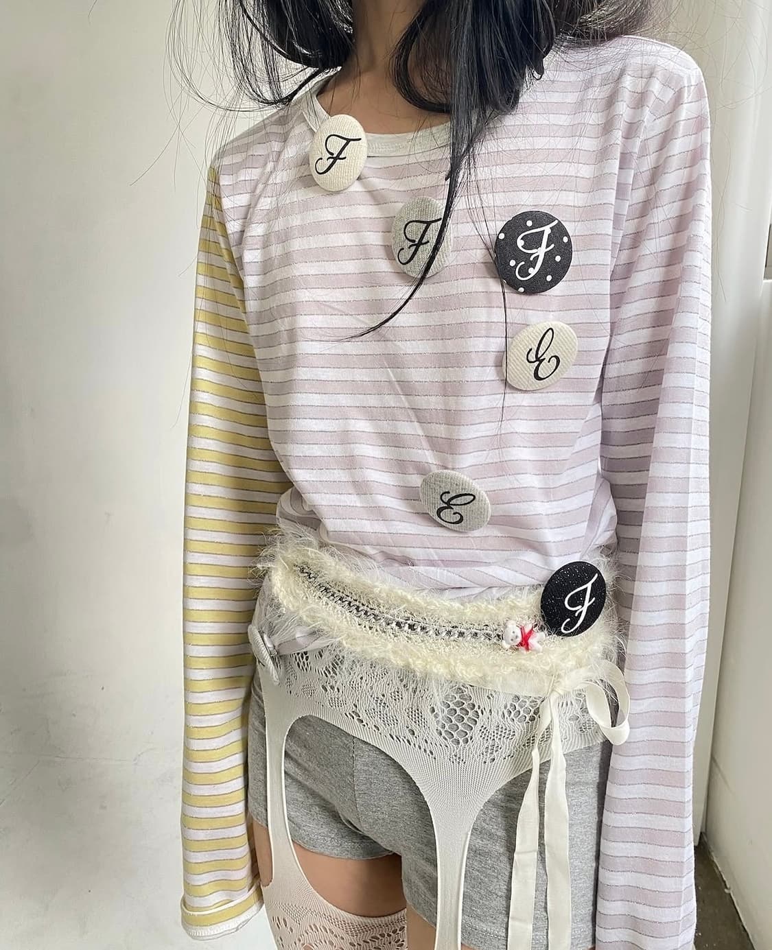 샵페어리 스트라이프 티셔츠 롱슬리브 라벤더 상품이미지1